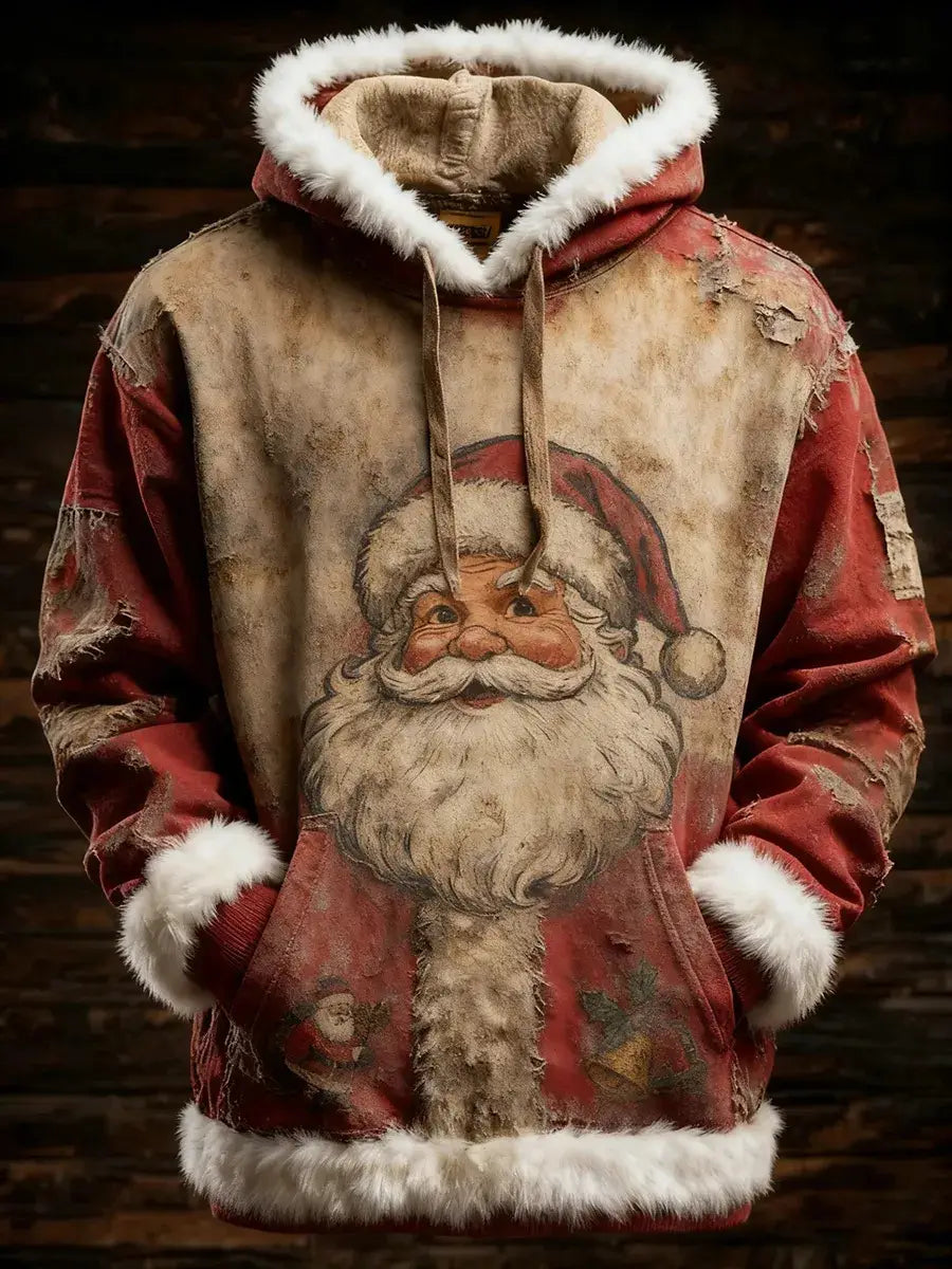 Santa Holiday Faux Fur Trim Christmas Hoodie with Pockets