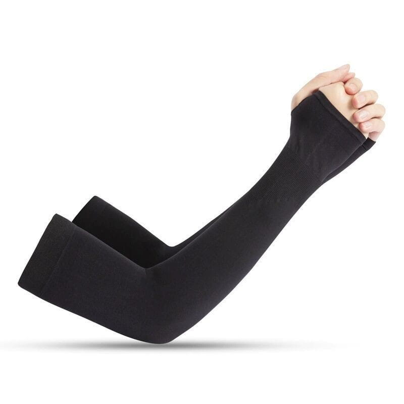 Manchon de protection solaire extensible noir, refroidissant, porté à la main, pour une utilisation lors de sports en extérieur