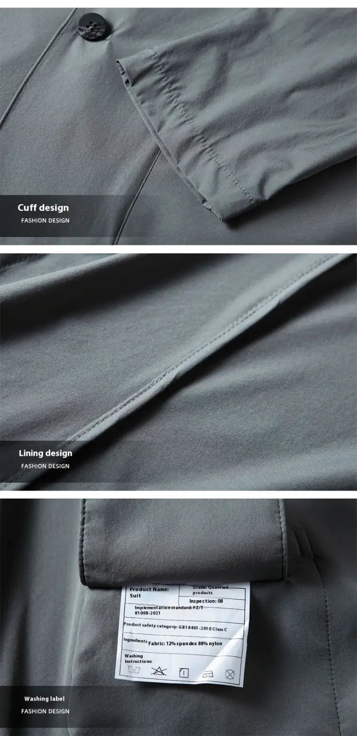 Leichte Herren-Stretch-Anzugjacke gegen Falten aus grauem Baumwollstoff mit eleganter, moderner Manschetten-Gestaltung und dezenten Ziernähten.