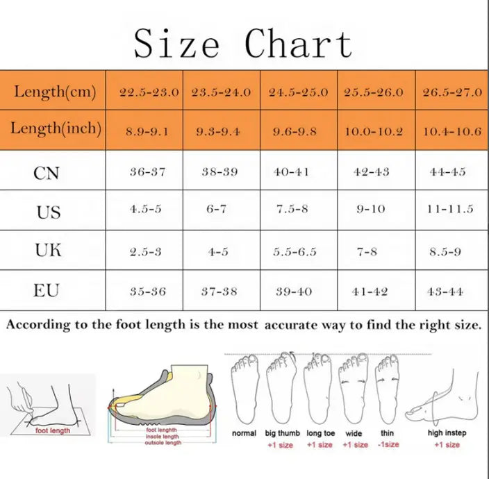 Size chart for white plush jack-o-lantern embroidered halloween slippers showing shoe measurements in centimeters and inches for Chinese, US, UK, and EU sizing systems.