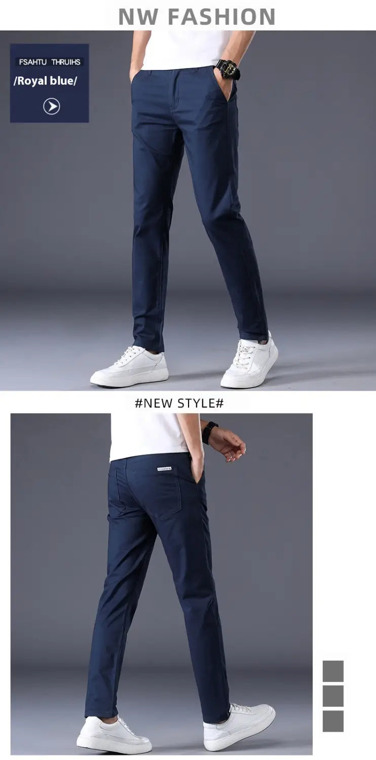 Herren-Chinohosen Slim Fit aus elastischer Baumwolle in Königsblau mit modernem, maßgeschneidertem geradem Beindesign.