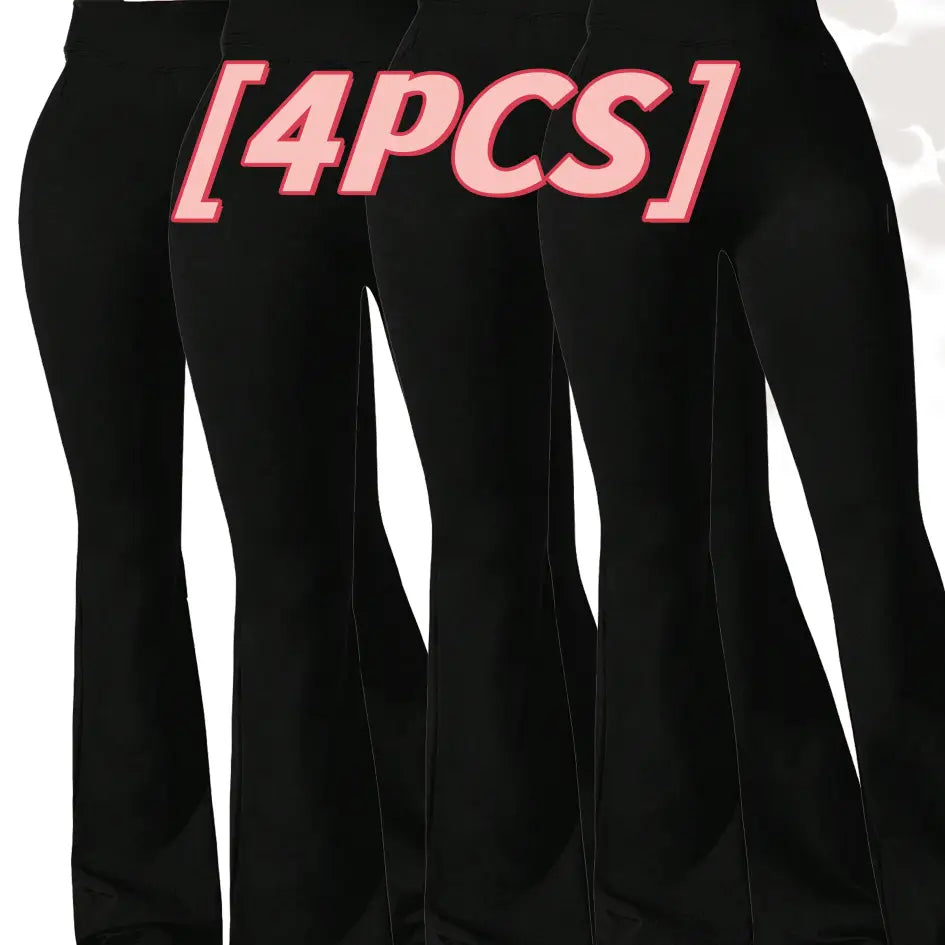 Black high waisted sharkskin flare leggings with smooth stretchy fabric shown from the back side.