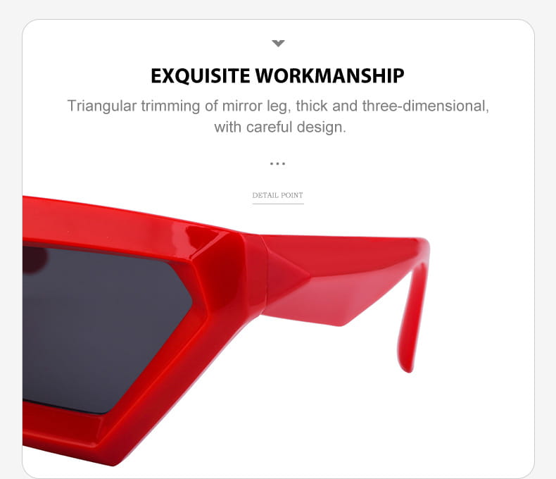 Modern irregular cat eye uv400 geometric sunglasses featuring vibrant red acetate frames with bold geometric design and dark mirrored lenses.