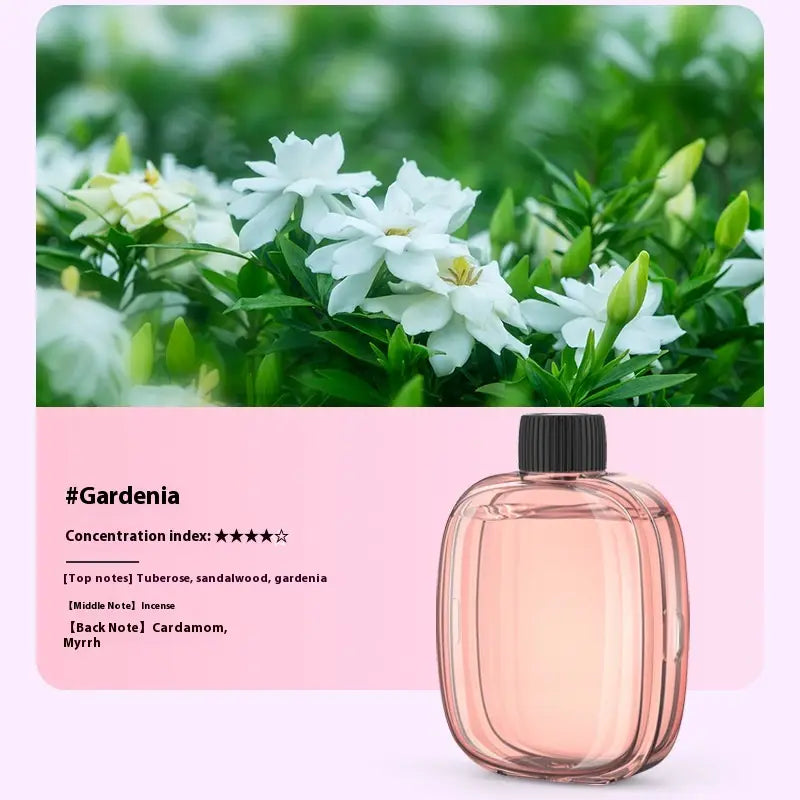 A translucent rose-gold glass essential oil refill bottle with a black cap featuring rounded edges and a sleek modern design for V01pro aroma diffuser 50ml.