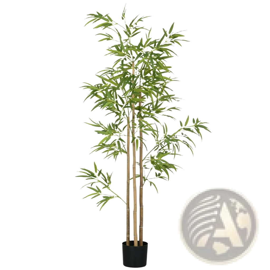 6ft artificial bamboo tree with slender green leaves and natural stalks in a sleek black indoor pot