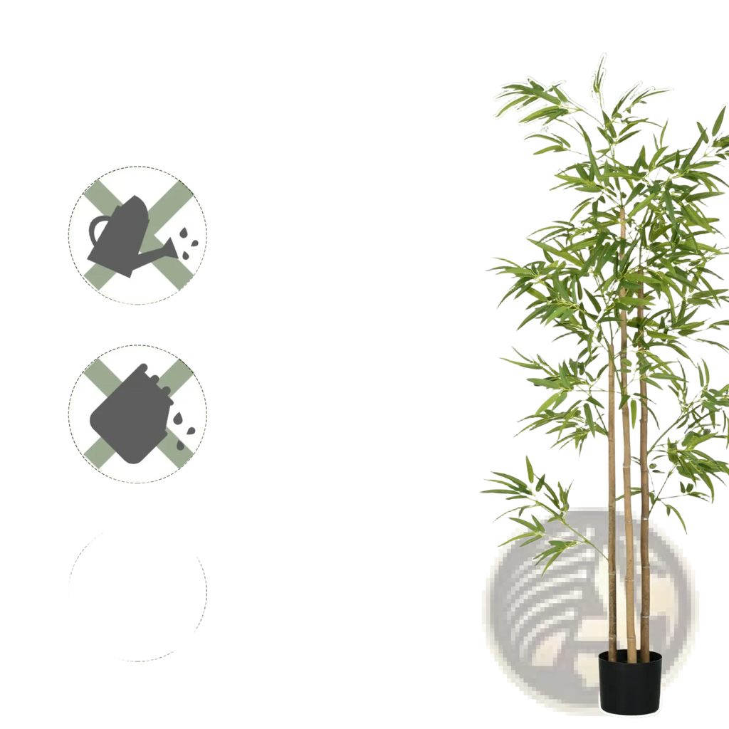 6ft artificial bamboo tree with slender green leaves and brown stalks in a black pot for indoor decor