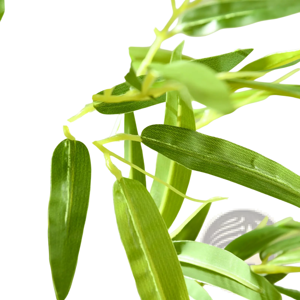 Fresh green olive branches with slender leaves featured on a 6ft artificial bamboo tree indoor potted faux plant