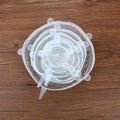 Clear silicone stretch lid set in a 6-pack for reusable food storage and kitchen use