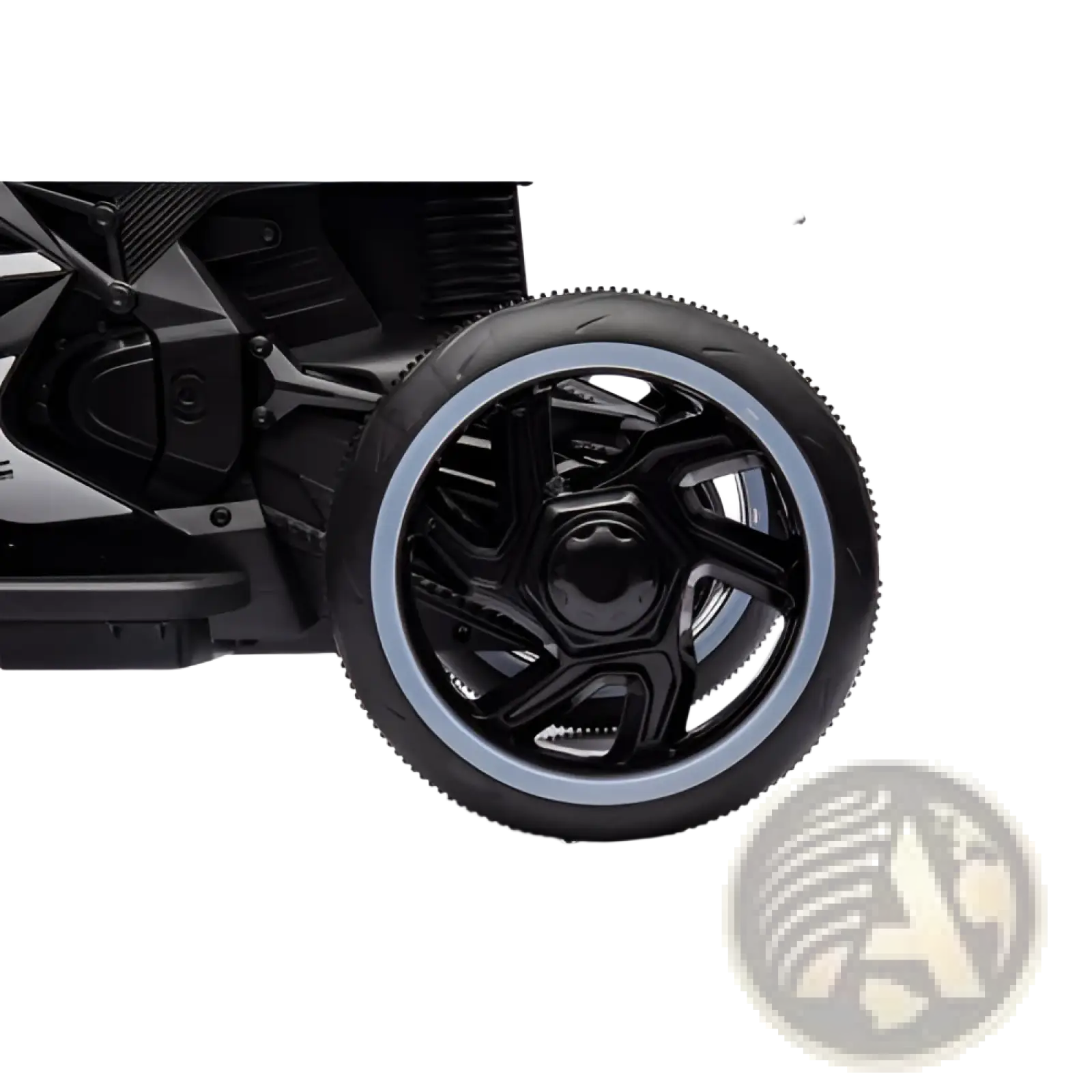 Black 6v kids electric ride on motorcycle in red with glossy finish and silver-rimmed wheels shown from the back side