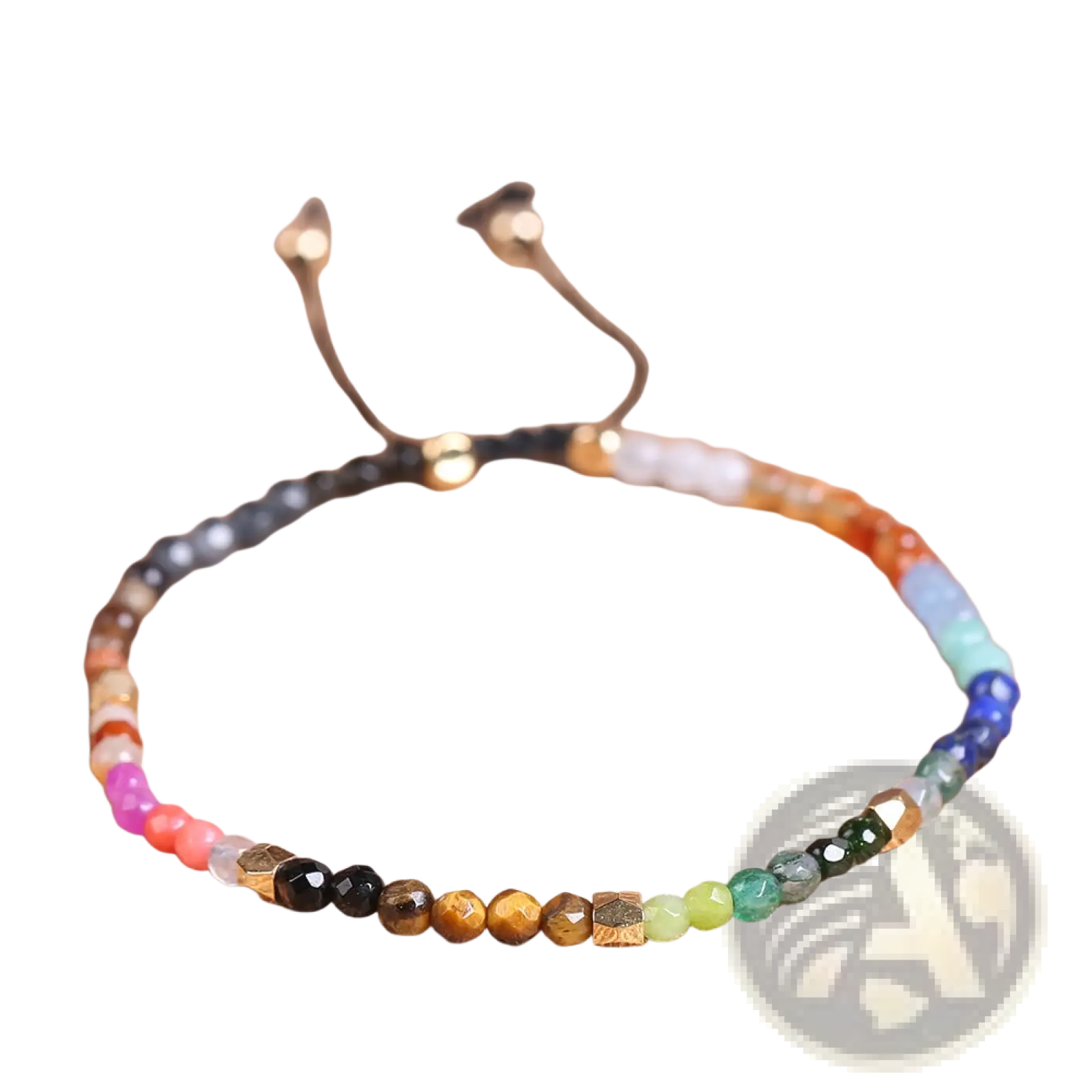 7 chakras constellation agate bracelet with colorful gemstone beads gold-toned accents and adjustable cord ties