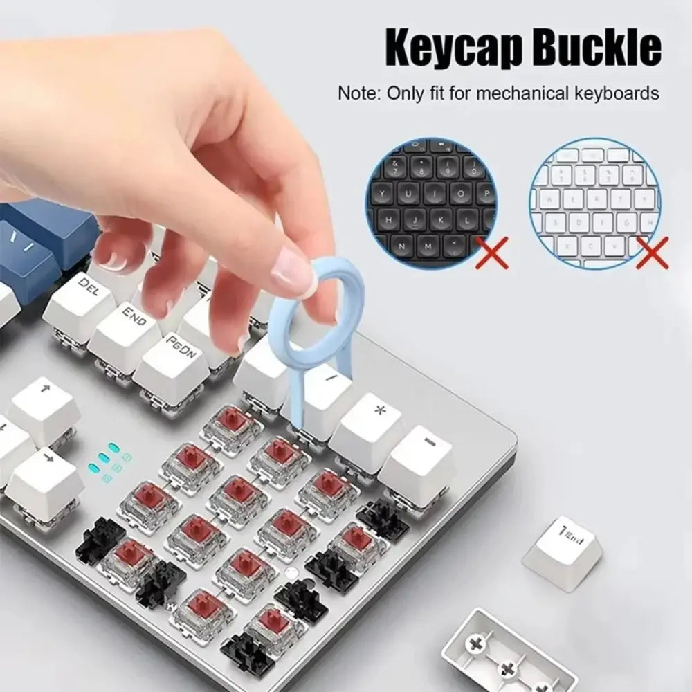 Light blue plastic keycap buckle for mechanical keyboards included in 7-in-1 mechanical keyboard and earphone cleaning kit