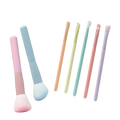 7 piece pastel makeup brush set with soft rounded bristles and smooth plastic handles in pink blue green peach lavender