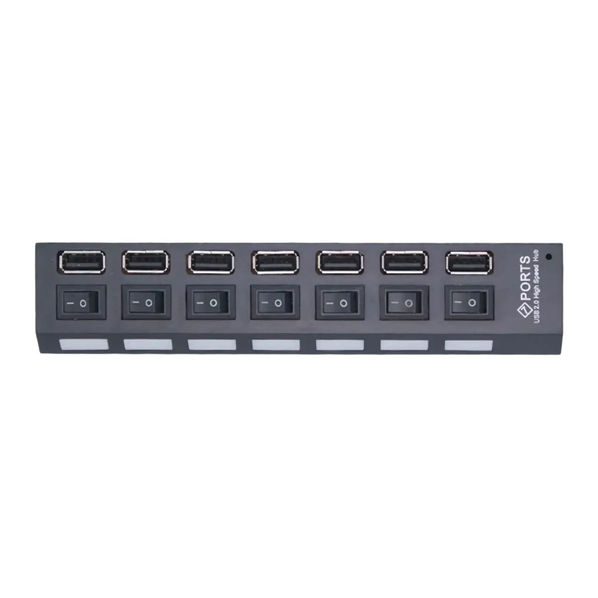 Black usb 2.0 hub with six ports and individual on off switches for enhanced device connectivity and control
