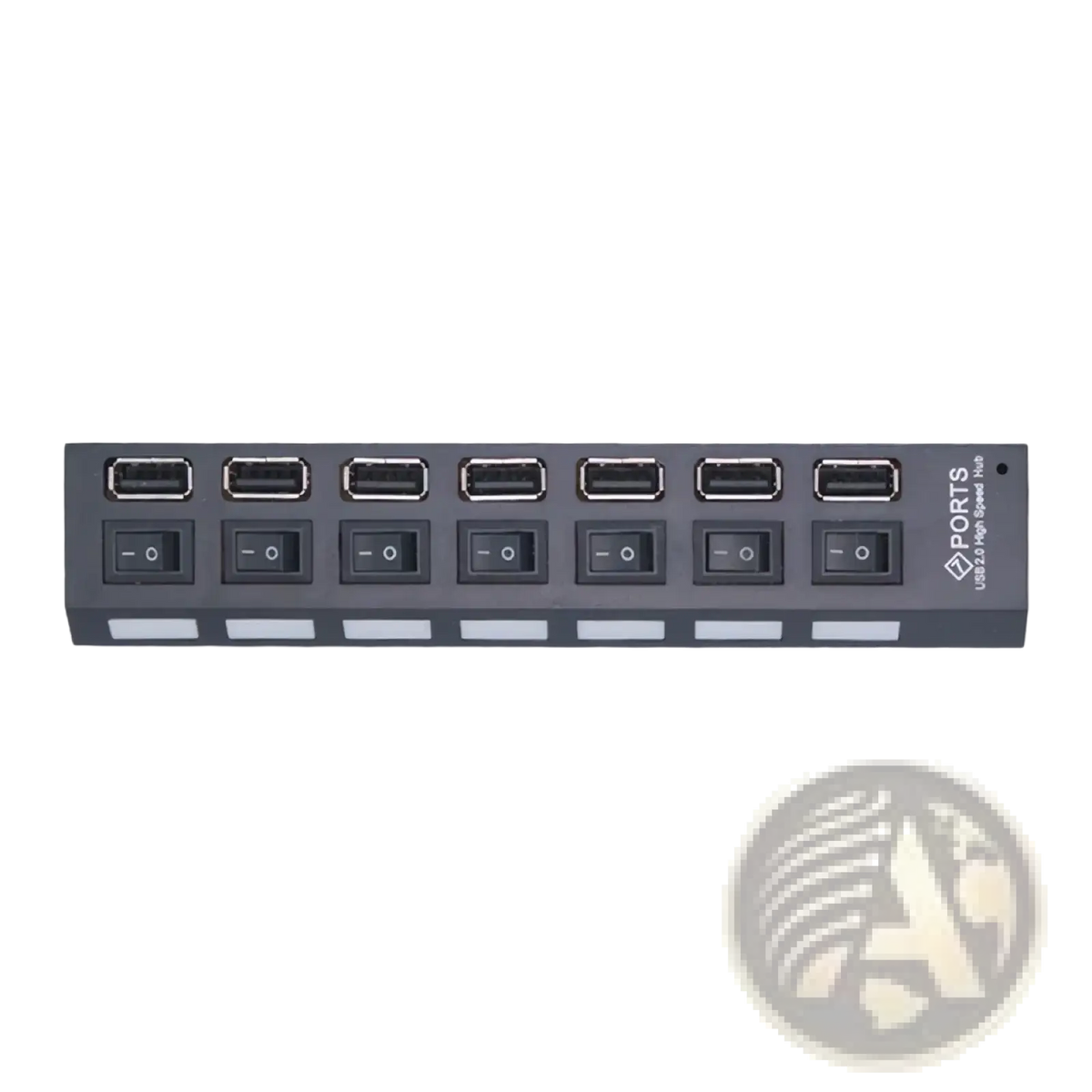 Black usb 2.0 hub with six ports and individual on off switches for enhanced device connectivity and control