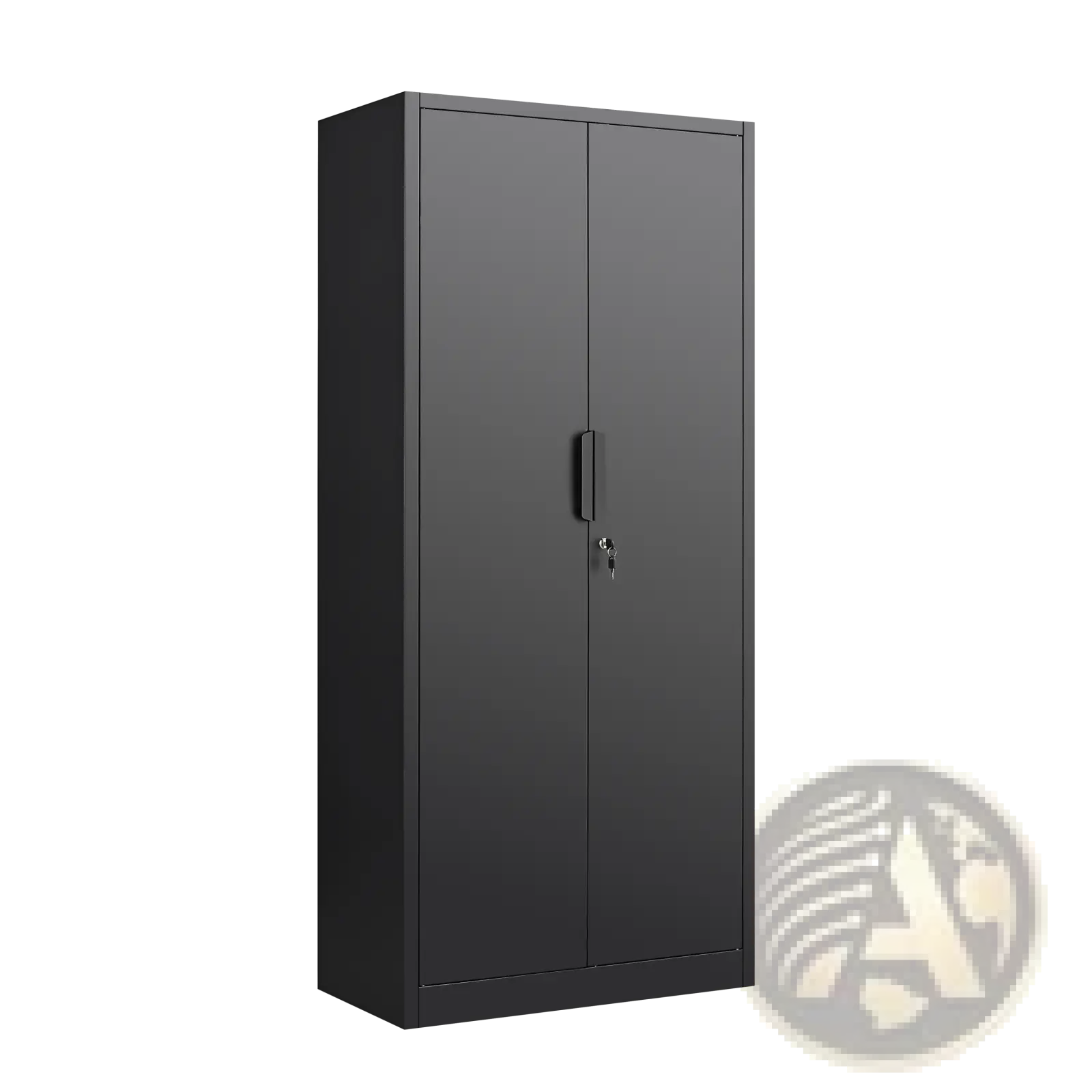 Black metal two-door 70 inch steel locking file cabinet with vertical handle and key lock for secure storage
