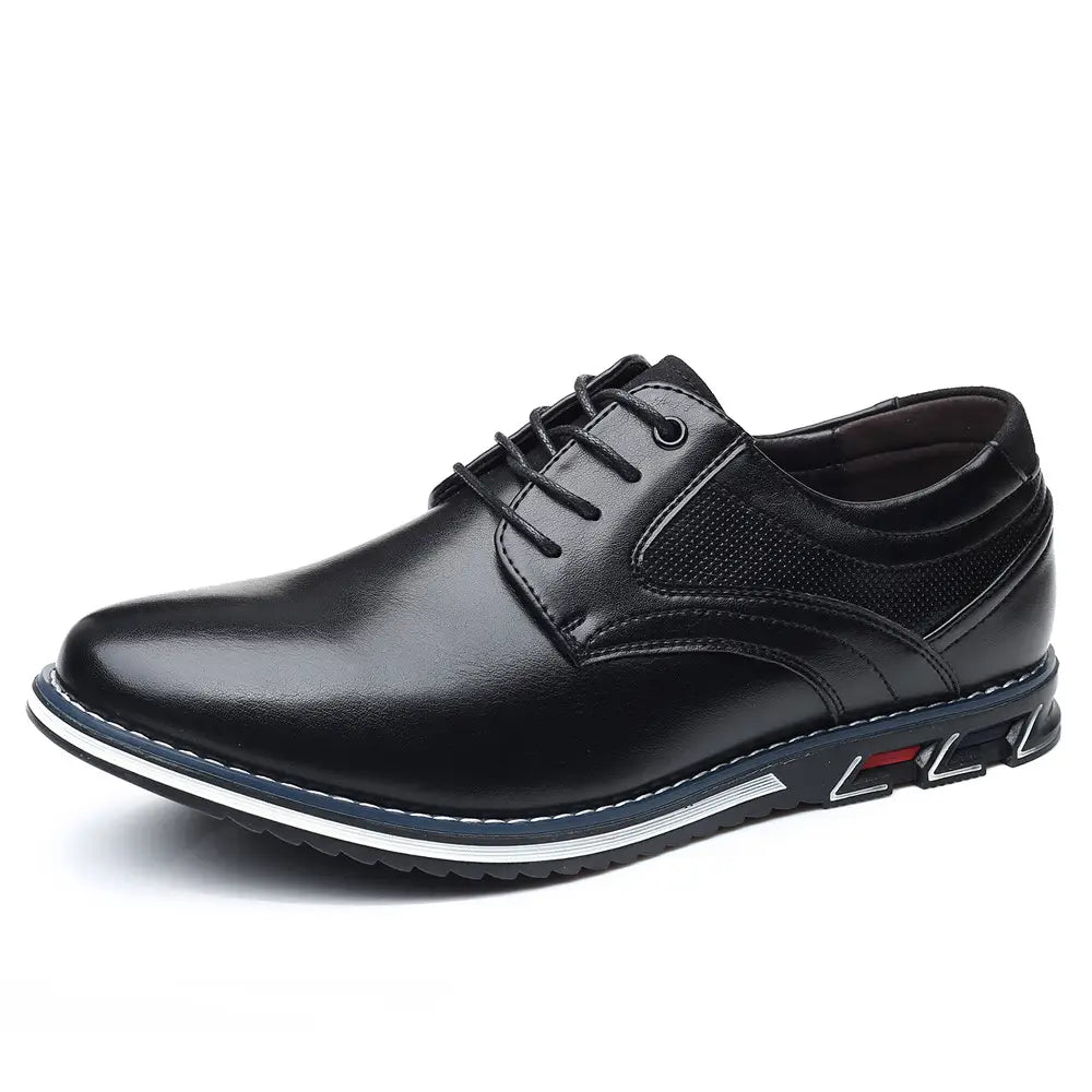 Herren-Premium schwarze PU-Leder-Schnürschuhe im eleganten Casual-Stil mit einer eleganten, polierten Oberfläche und dezentem Mesh-Einsatz an der Seite.