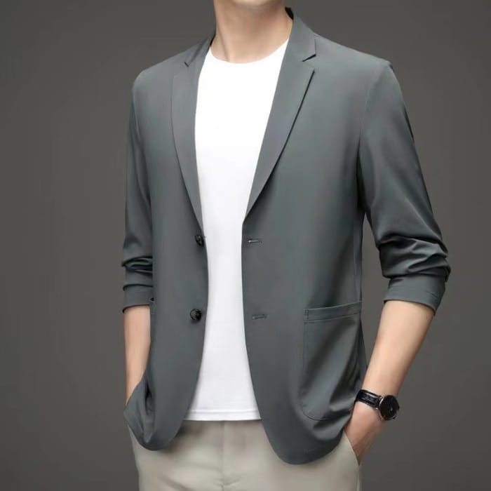 Leinenblazer für Herren in Übergröße in Grau mit elegantem, modernem Design und subtiler Textur für den Freizeitgebrauch.