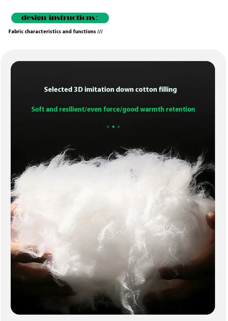 Weiße, flauschige 3D-Nachbildung von Daunen aus Baumwolle mit weicher, elastischer Haptik im Inneren einer Damen-Kapuzensteppjacke mit wattierter Polsterung.