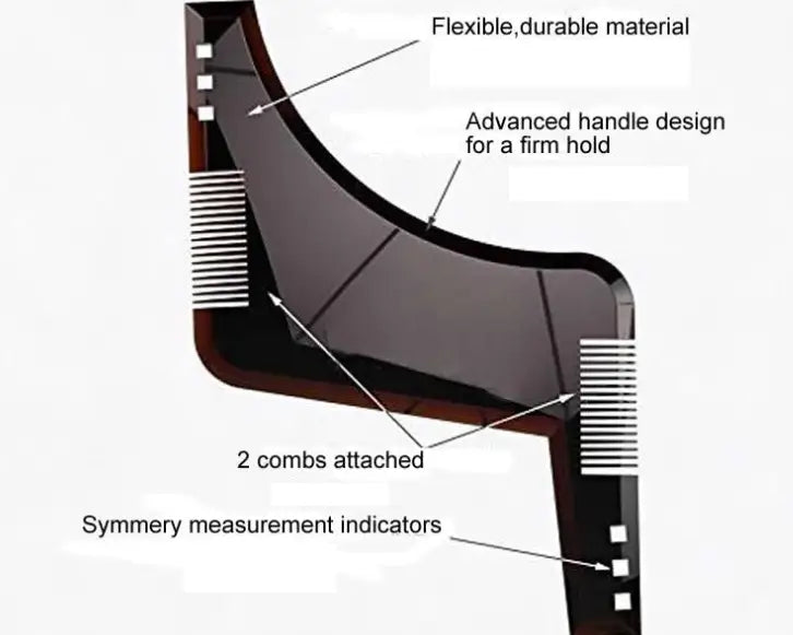 Bartformungswerkzeug und Kamm aus schwarzem Kunststoff mit flexiblem, strapazierfähigem Material und weiterentwickeltem Griffdesign für einen präzisen Schnitt.