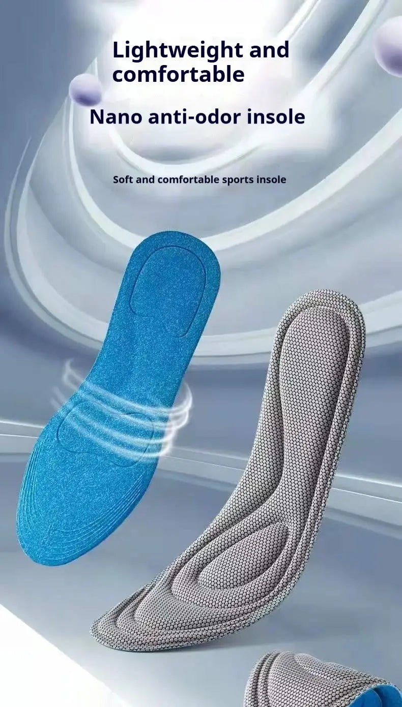 blue and gray lightweight antibacterial massage insoles with nano anti-odor technology shock absorbing arch support for enhanced comfort