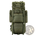 Olive green 70l tactical hiking backpack made of 900d oxford fabric with multiple compartments and sturdy straps