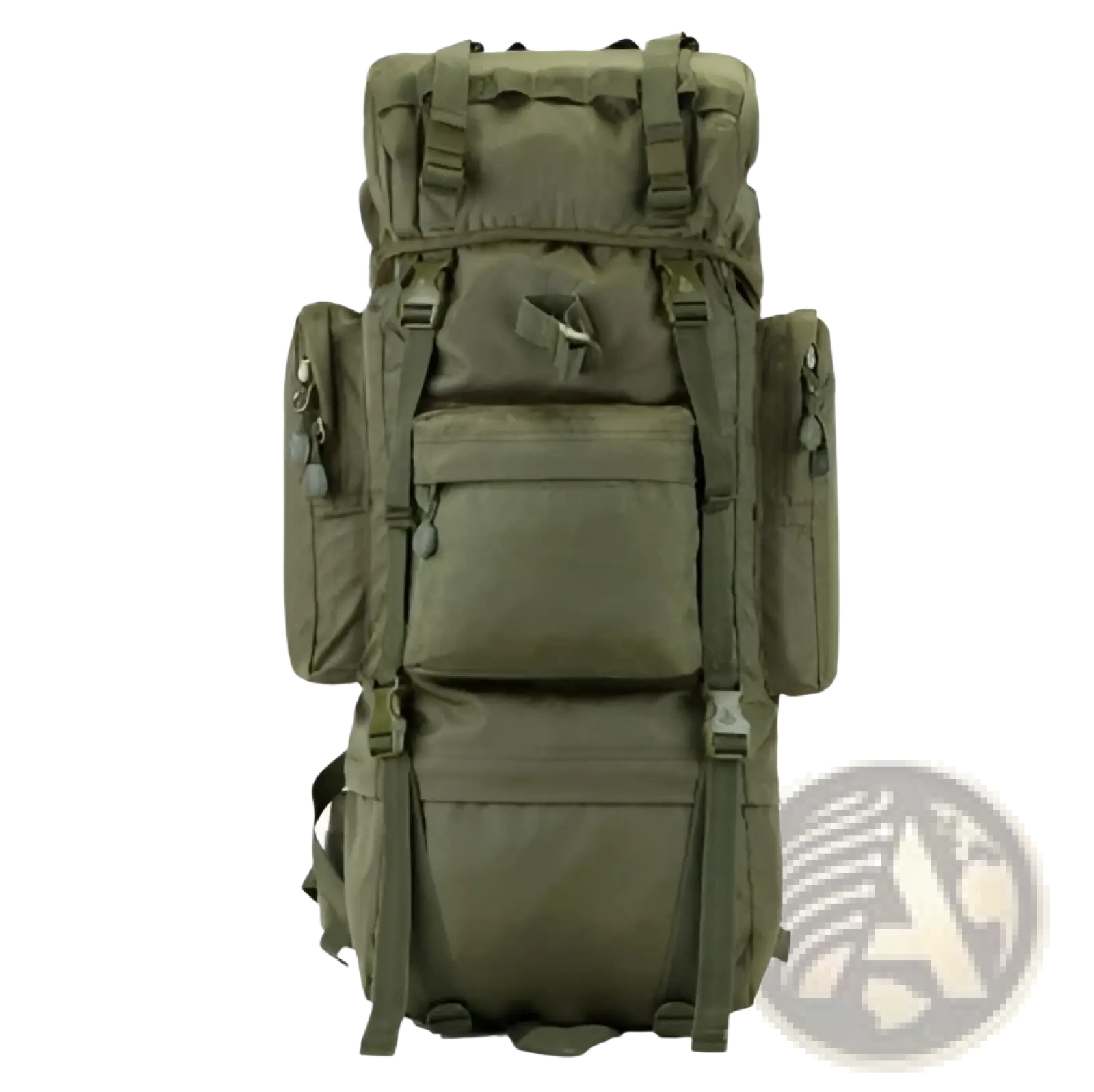 Olive green 70l tactical hiking backpack made of 900d oxford fabric with multiple compartments and sturdy straps