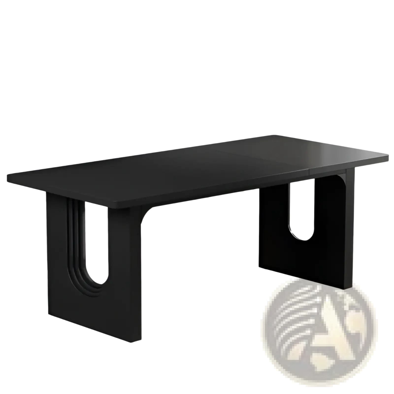 71 inch black executive office desk with curved legs featuring a sleek minimalist design and distinctive cutouts