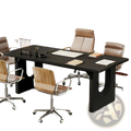 Black rectangular executive office desk with sleek modern design and curved leg supports for professional use