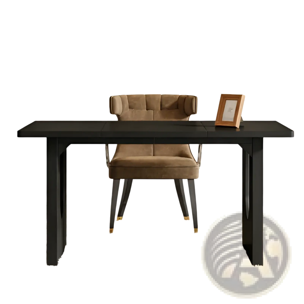 Black minimalist 71 inch executive office desk with curved sleek legs and smooth surface for modern workspace