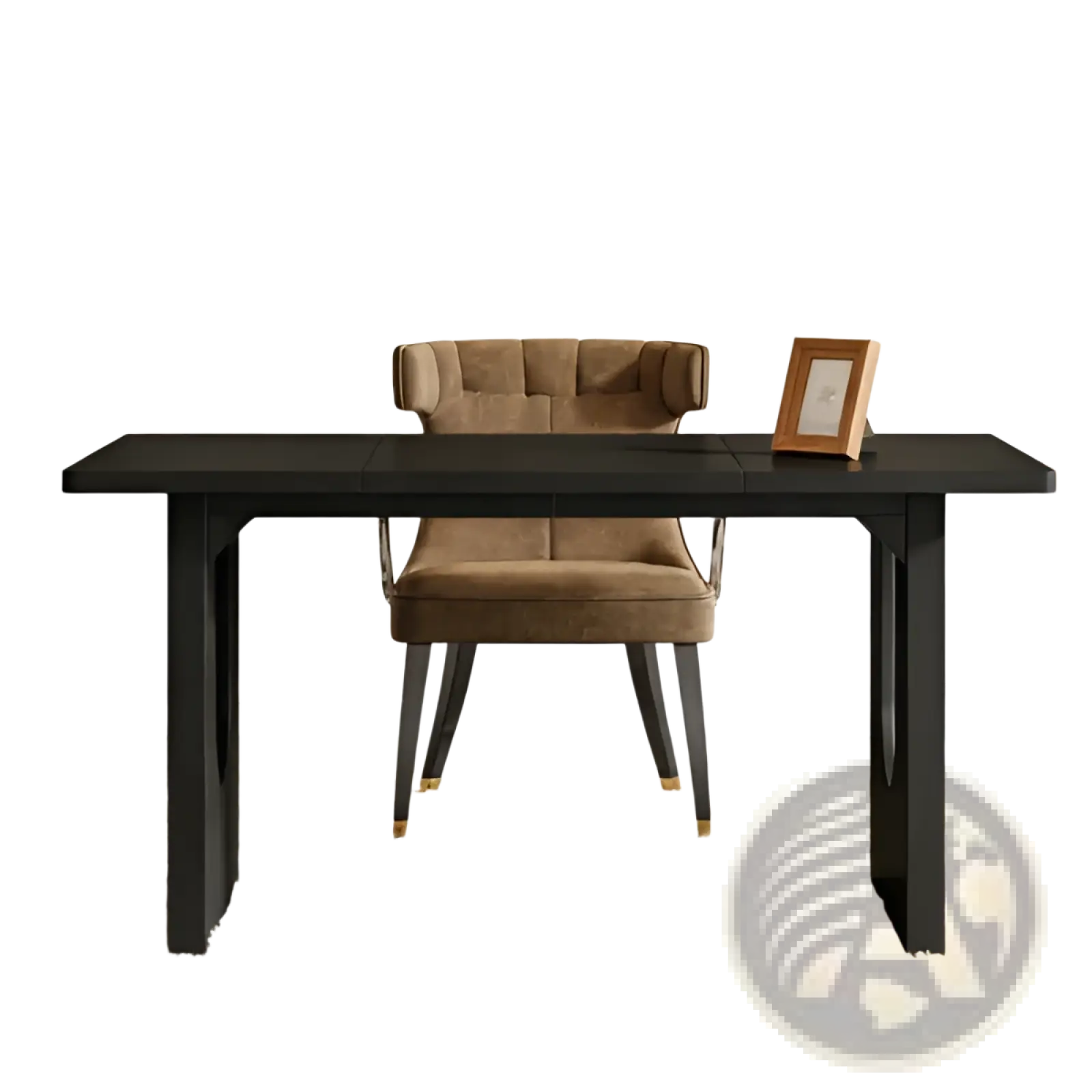 Black minimalist 71 inch executive office desk with curved sleek legs and smooth surface for modern workspace
