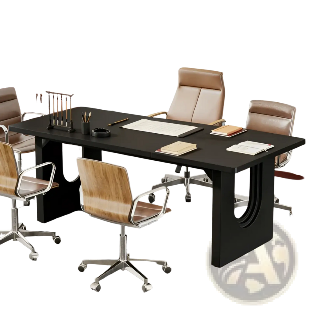Black 71 inch executive office desk with curved legs featuring a sleek modern design and sturdy rectangular shape