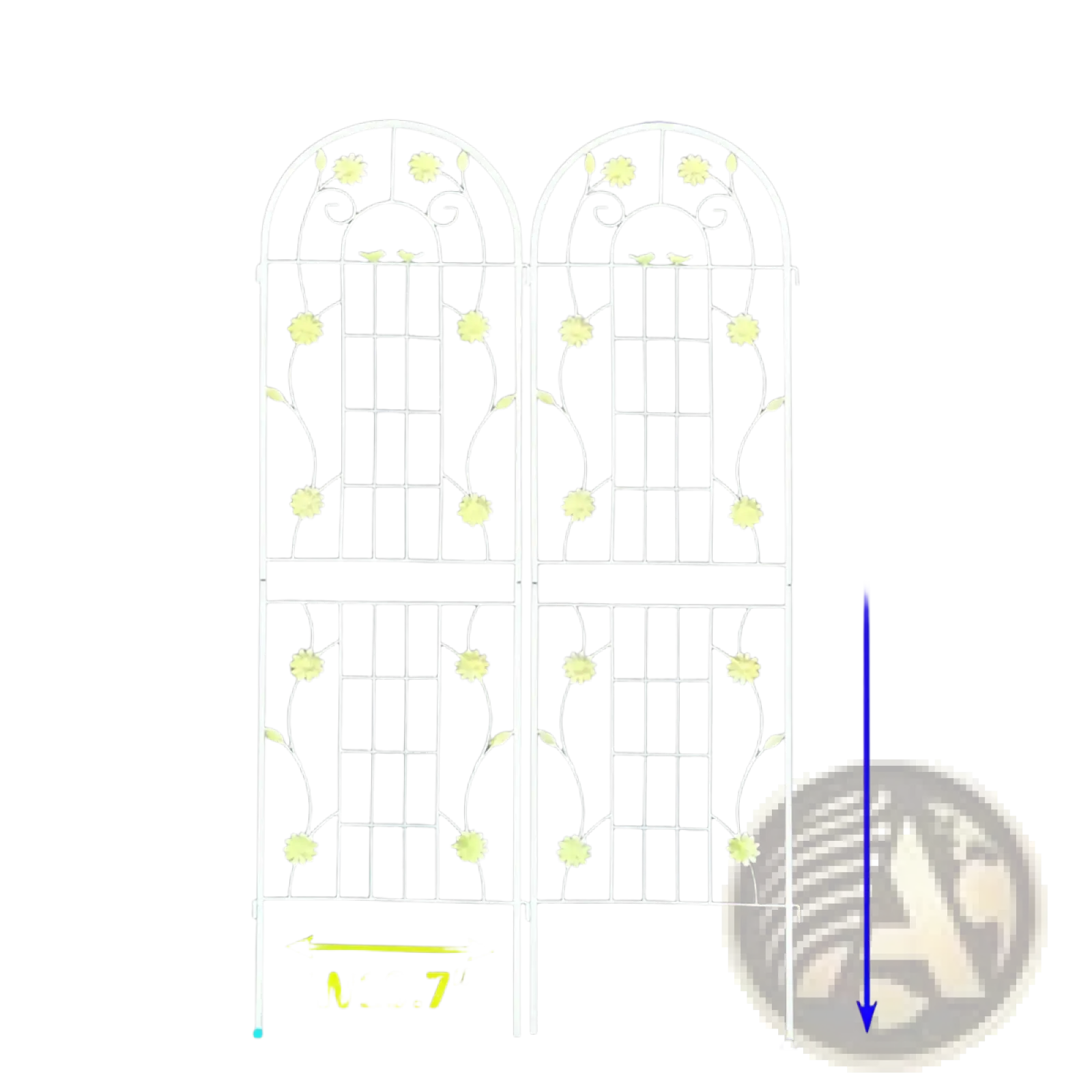 71 inch white metal garden trellis 2 pack with arched top and floral vine design for plant support