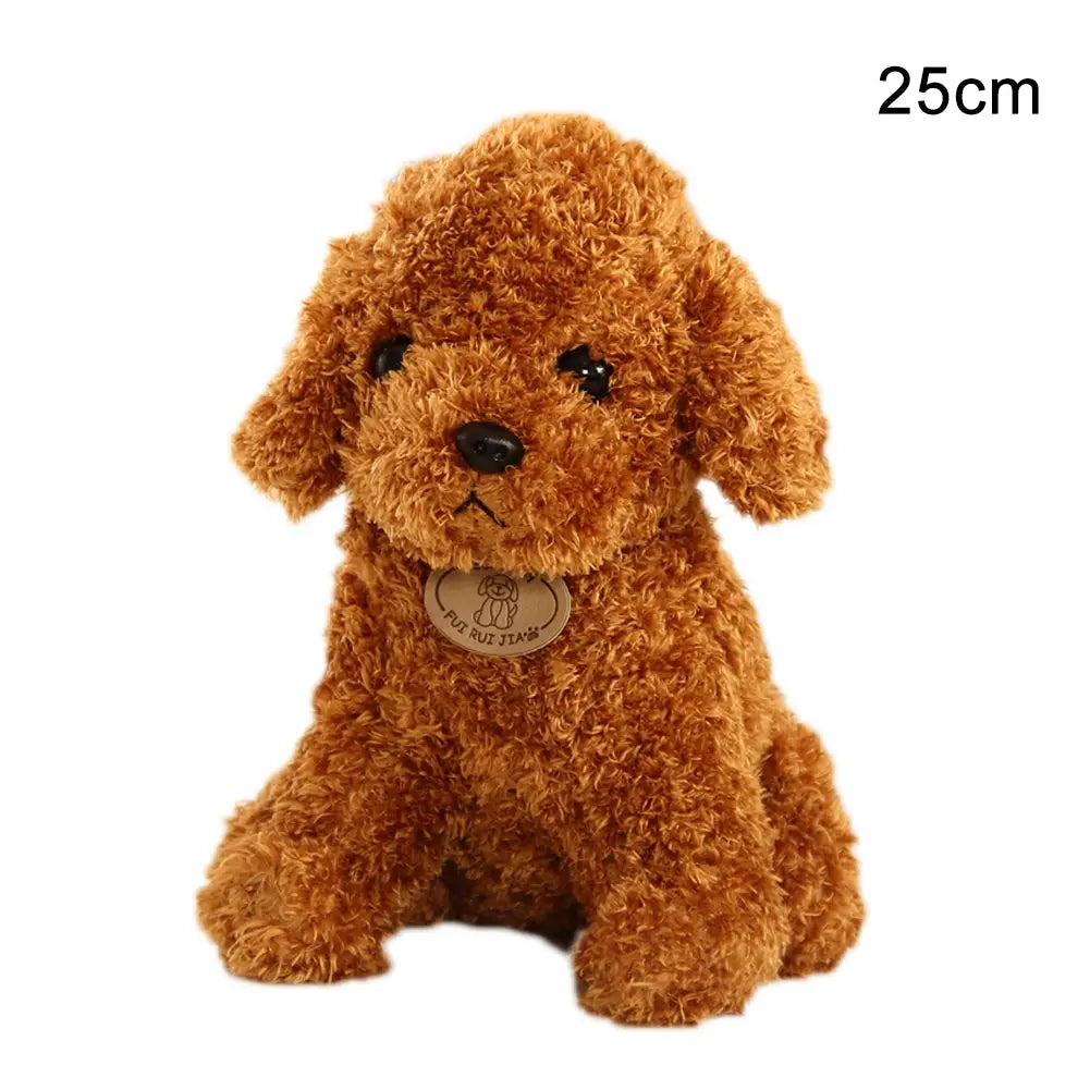 Un peluche de perro oso de peluche de 25 cm de alto, animal de peluche marrón esponjoso con caniche rizado, con ojos de botón negros.