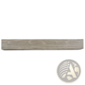 A 72 inch rustic wood floating fireplace mantel shelf with a weathered gray wood grain finish