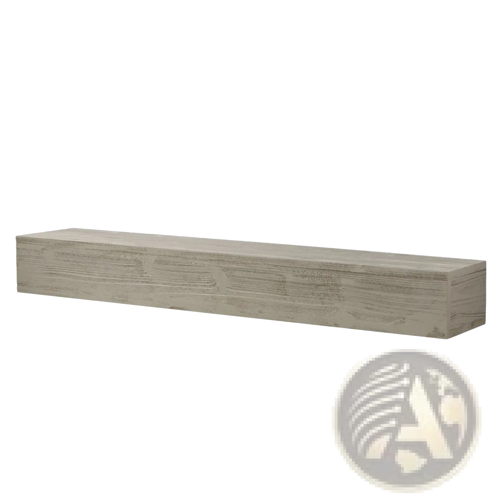 72 inch rustic wood floating fireplace mantel shelf with weathered gray finish and visible wood grain texture