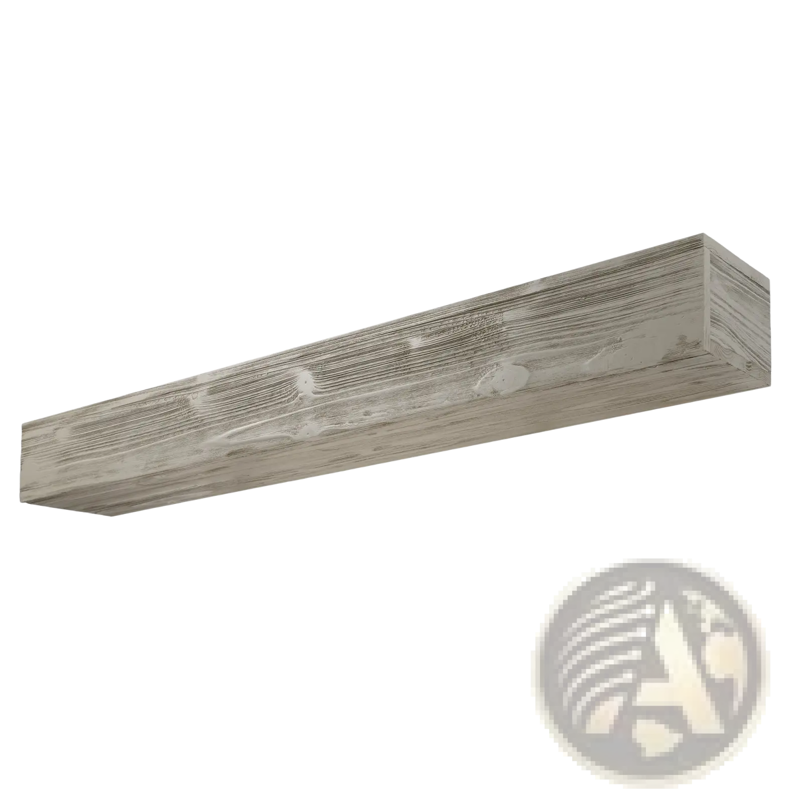 72 inch rustic wood floating fireplace mantel shelf made of gray faux wood beam with weathered rustic finish and visible grain patterns