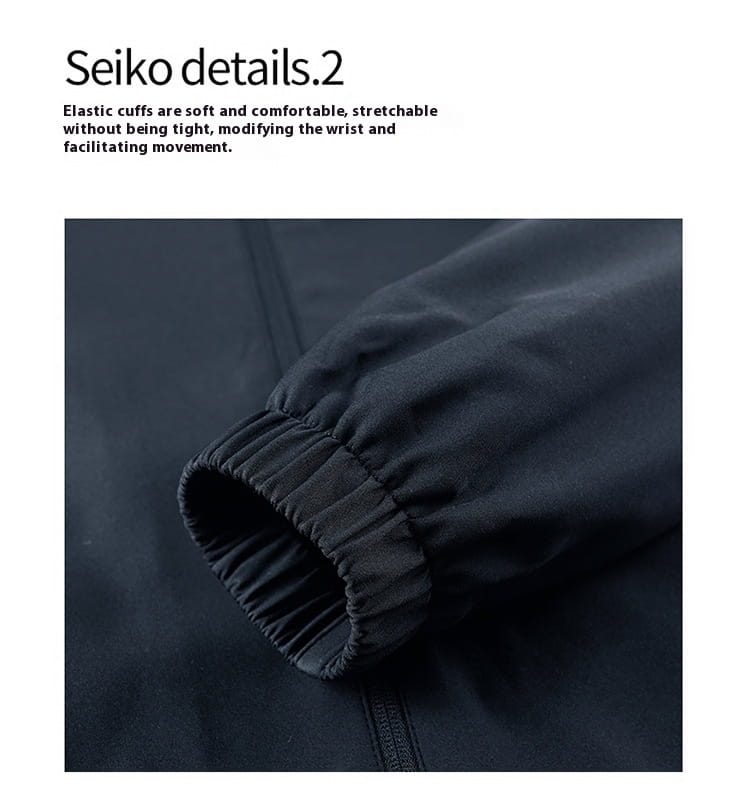 black elastic cuff of men casual jacket lightweight outdoor windbreaker made with soft stretchable fabric for a comfortable fit