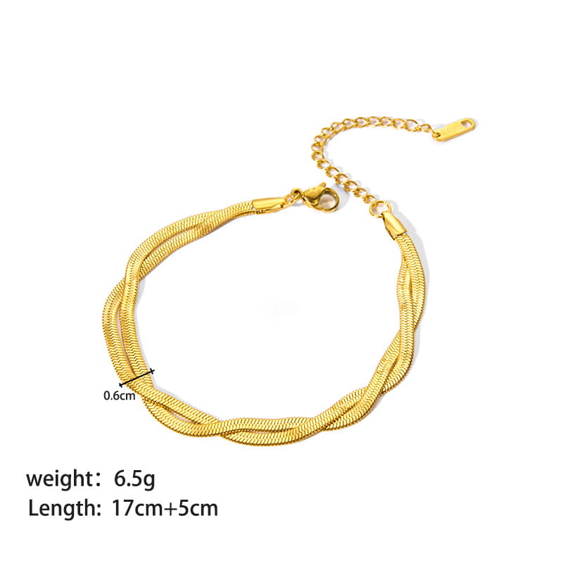 18k gold pvd plated stainless steel chain link bracelet featuring a gold-colored triple-strand snake chain anklet with a secure clasp and adjustable extension.