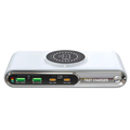 White and silver 72w 6-in-1 wireless charging station with multiple usb ports including qc-1 qc-2 pd-3 and pd-4