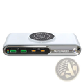 White and silver 72w 6-in-1 wireless charging station with multiple usb ports including qc-1 qc-2 pd-3 and pd-4