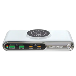 White and silver 72w wireless fast charger with multiple usb ports and multiple protection mechanisms rohs fcc certified