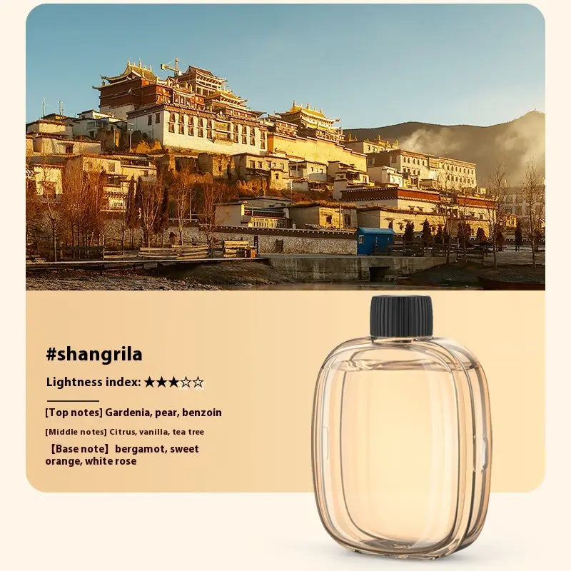 Clear glass bottle with a black cap in the rounded rectangular shape of a diptyque fragrance containing essential oil refill for v01pro aroma diffuser 50ml.