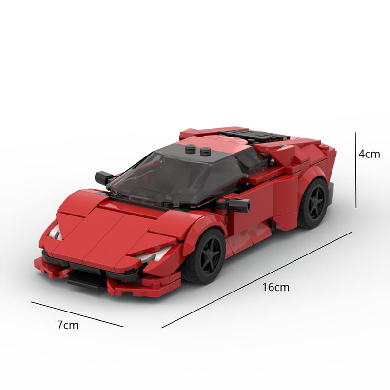 Red and black Lego technic Lamborghini racing model building block sports car kit featuring a sleek aerodynamic design.