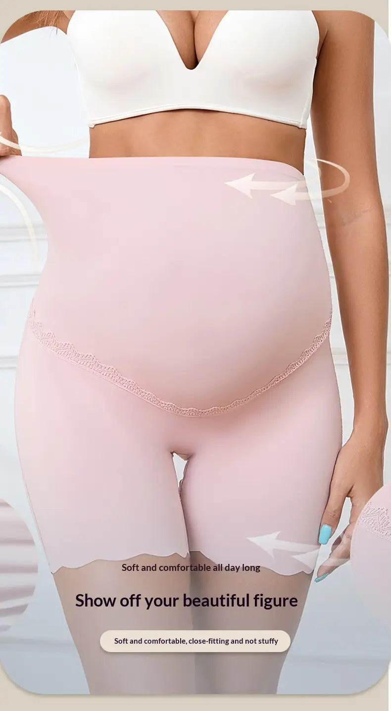 boxer tipo braga de maternidad de tiro alto rosa con ribete de encaje transpirable y un diseño de ajuste suave y ceñido