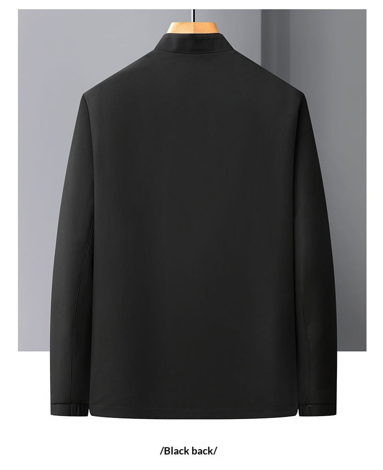black men’s casual business long-sleeved jacket with a classic collar and smooth tailored fabric designed for formal and casual wear