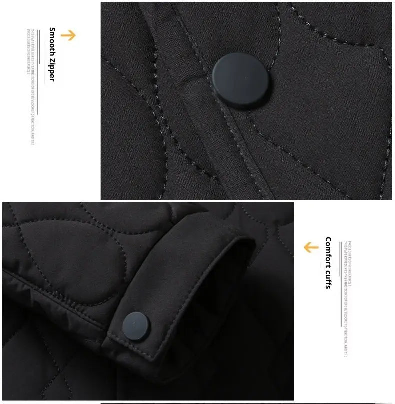 Schwarze gesteppte Businessjacke mit leichtem Diamantmuster, mit glattem Reißverschluss und Komfortbündchen