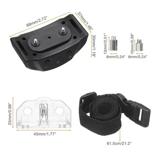 black plastic anti bark dog shock collar transmitter with adjustable strap and included weights designed for sound and vibration correction.