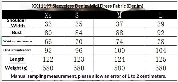 Navy crew neck sleeveless denim a-line dress in classic blue wash fabric with tailored measurements for sizes xs to l.