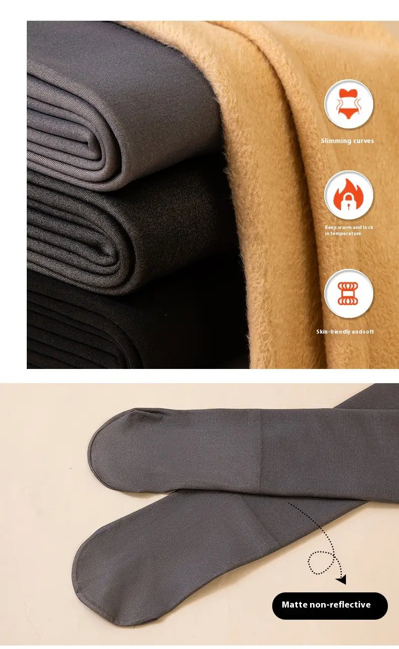 Dunkelgraue Leggings aus warmem, fleecegefüttertem Transparentmaterial mit mattem Finish, glatter, nicht reflektierender Oberfläche und figurformendem Design