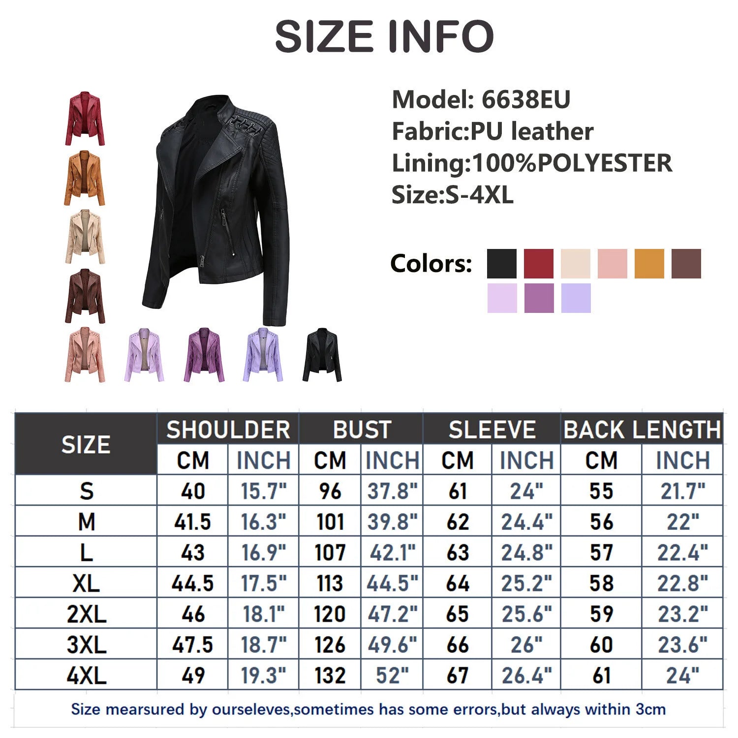 Damen-Schwarzfarbenes Faux-Leder-Motorradjacke-Schlank-Fit-Mantel mit elegantem, tailliertem Design und kontrastierenden Ziernähten.